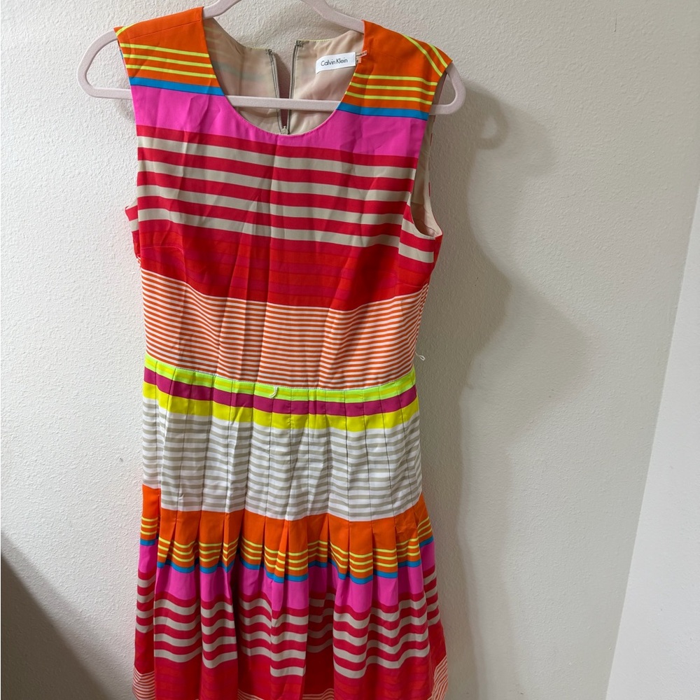 Calvin Klein Orange and Blue Striped Dress